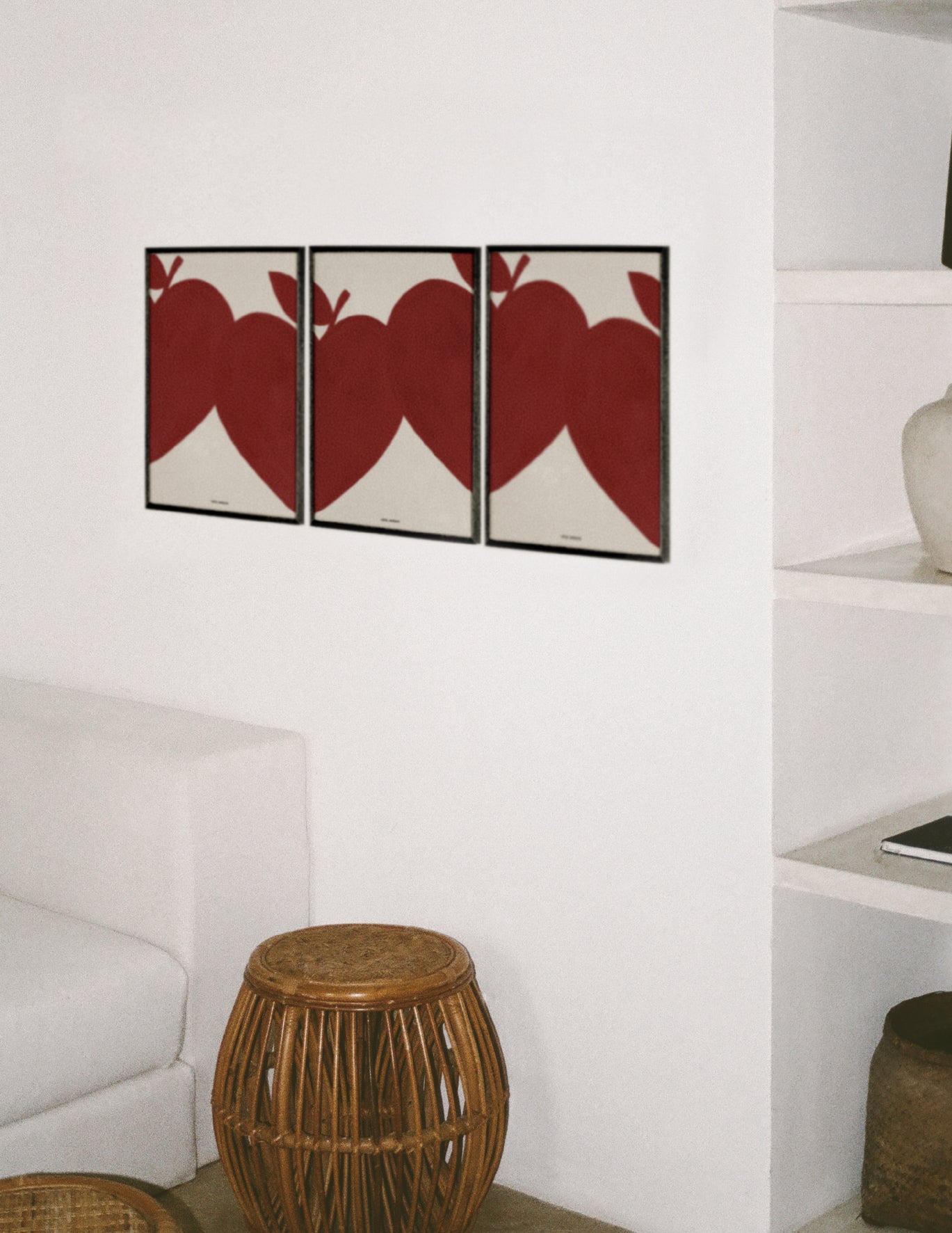 Magique in a red row of three art print by Hôtel Magique framed red hearts painted home deco wall art home interior design