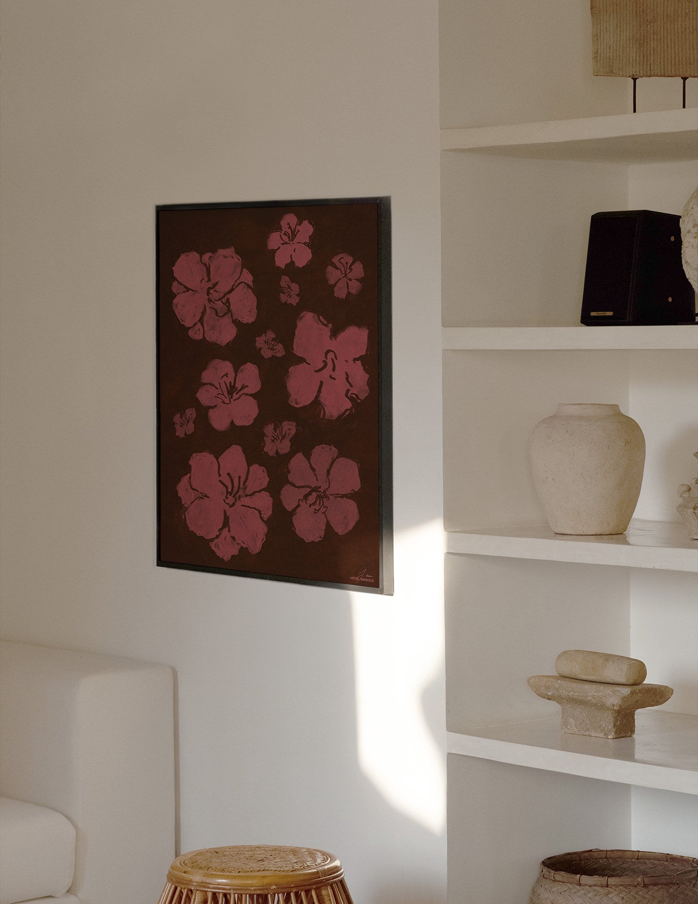Fleurs de Cactus by Irina Jida framed art print by Hotel Magique frame black hand painted pink flowers interior